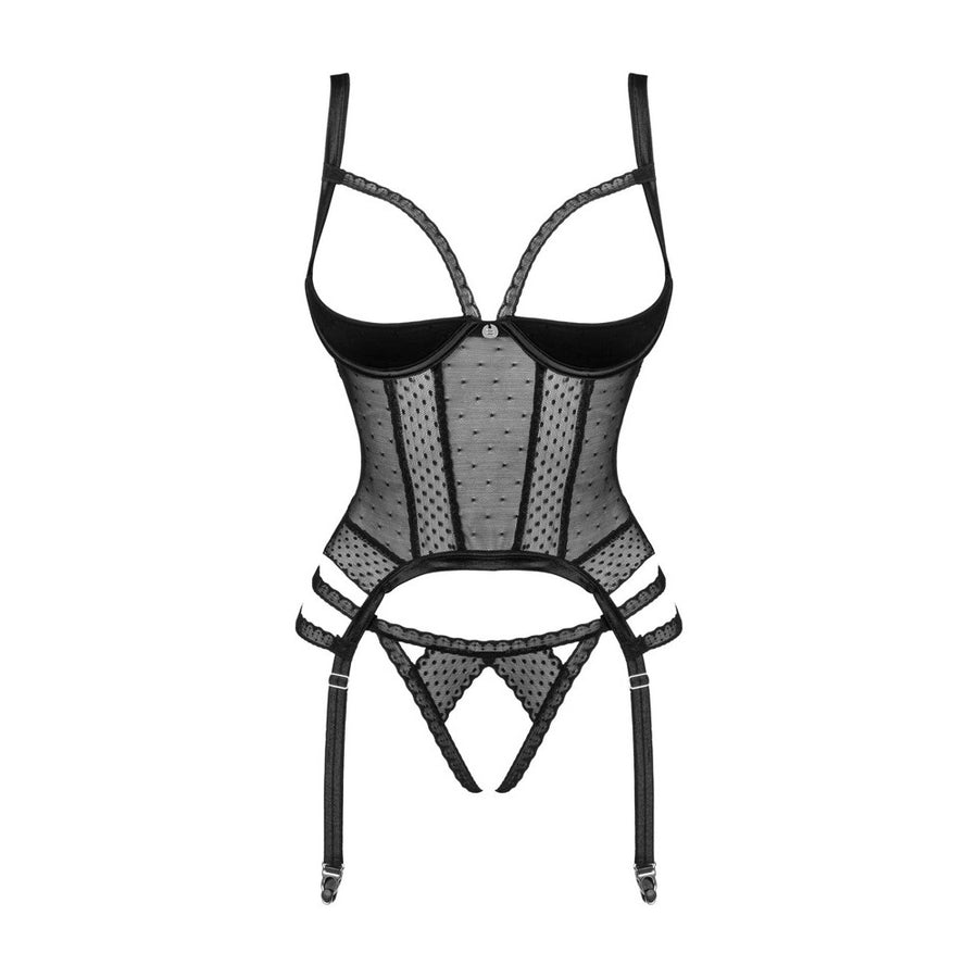 OBSESSIVE - LANELIA CORSET & CROTCHLESS THONG BLACK