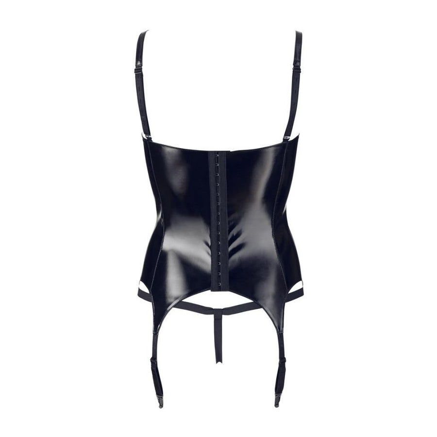 BLACK LEVEL VINYL BASQUE WITH SUSPENDER STRAPS + STRING